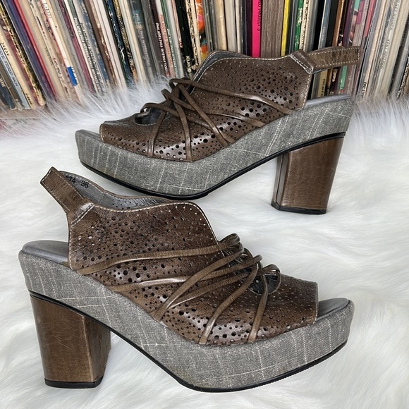 Antelope Block Heel Platform Sling Back Sandals with Crisscross Straps Size 36 - Picture 3 of 9